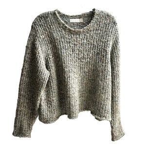 RELAIS  Anthropologie Long Sleeve Cropped Nubby Crew Neck Knit Pullover Sweater
